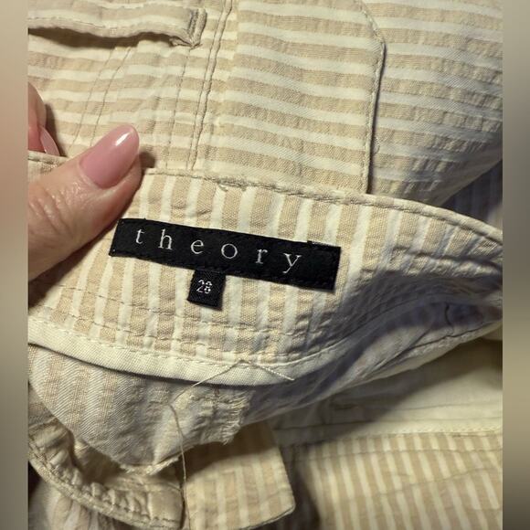 Theory Cream& white Suit-jacket & pants Coat with Seersucker Texture - Picture 4 of 7